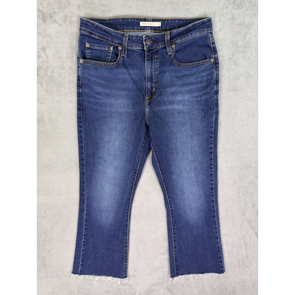 Levis 725 Jeans Womens 31 Blue Bootcut Crop Dark Wash High Rise Stretch Denim
